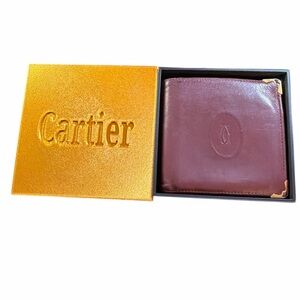 Vintage Must de Cartier Bordeaux Leather Bifold Wallet with Box